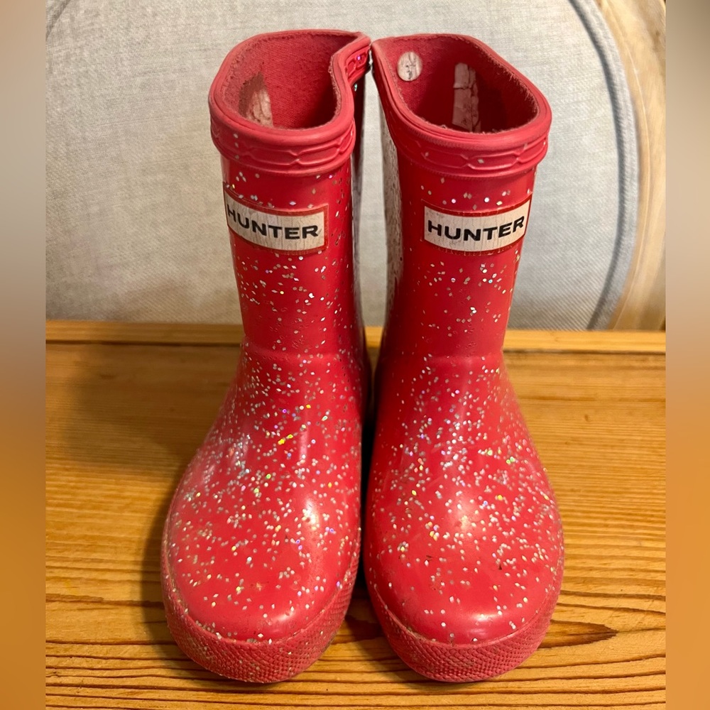 Hunter pink glitter Rain Boots kids US 6, UK 5